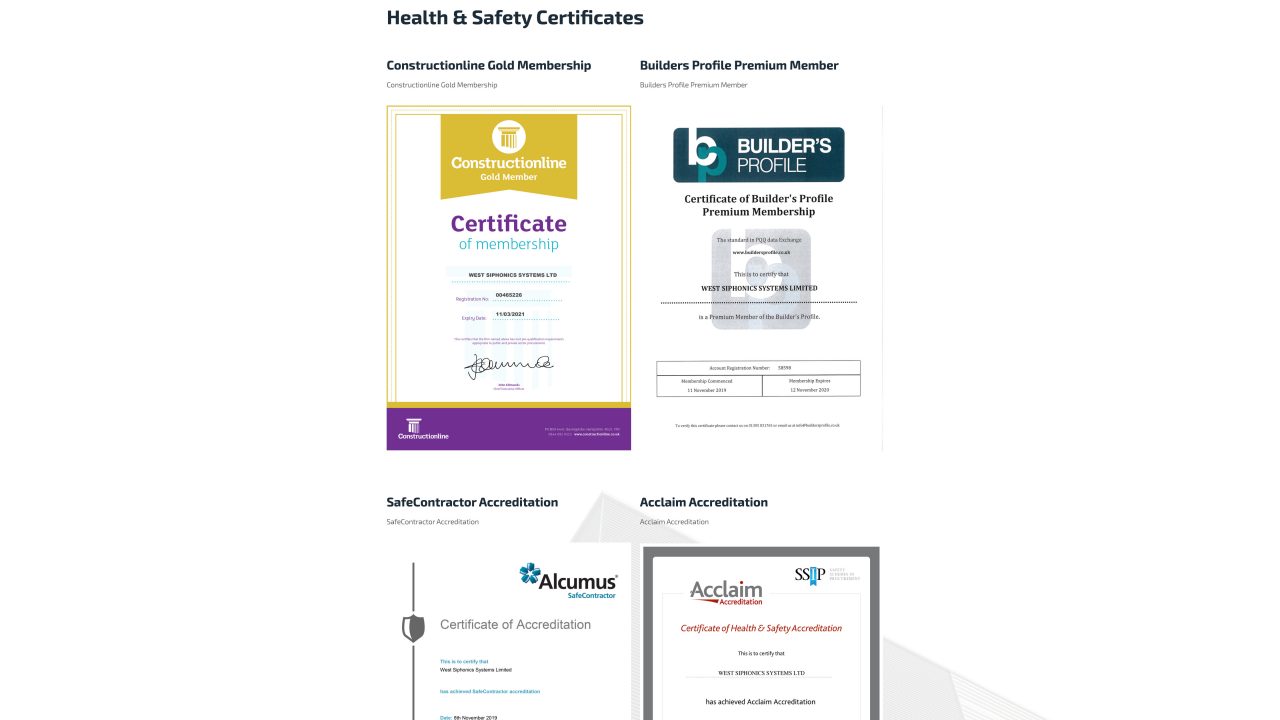 West Siphonics Website Design 10 Accreditations West Siphonics Systems